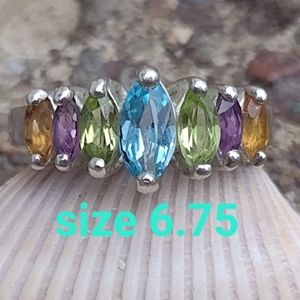 Vintage Estate Sterling silver multi gem ring size 6.75 Blue Purple